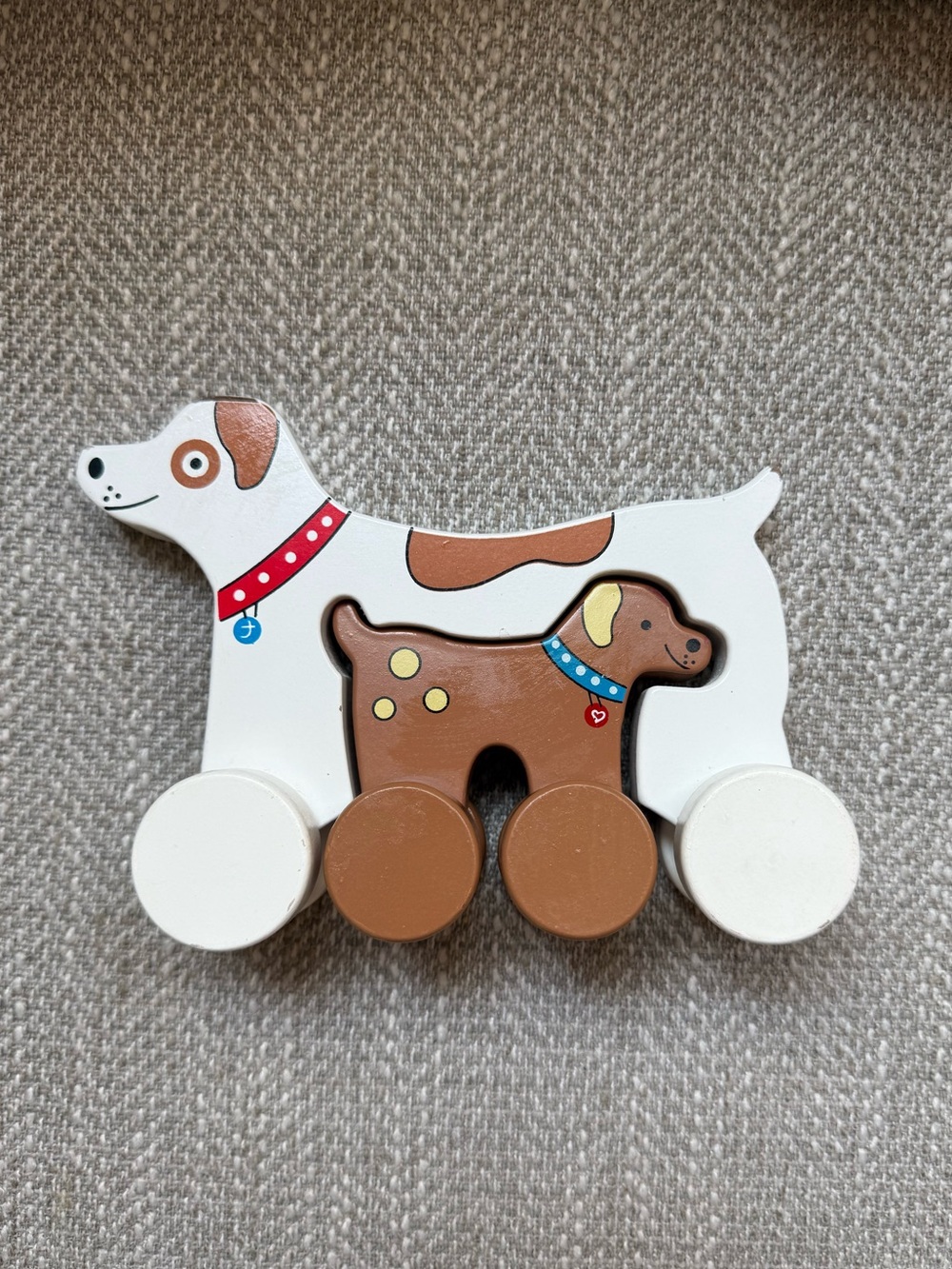 Wooden Pull-Along Dog Toy - White and Brown